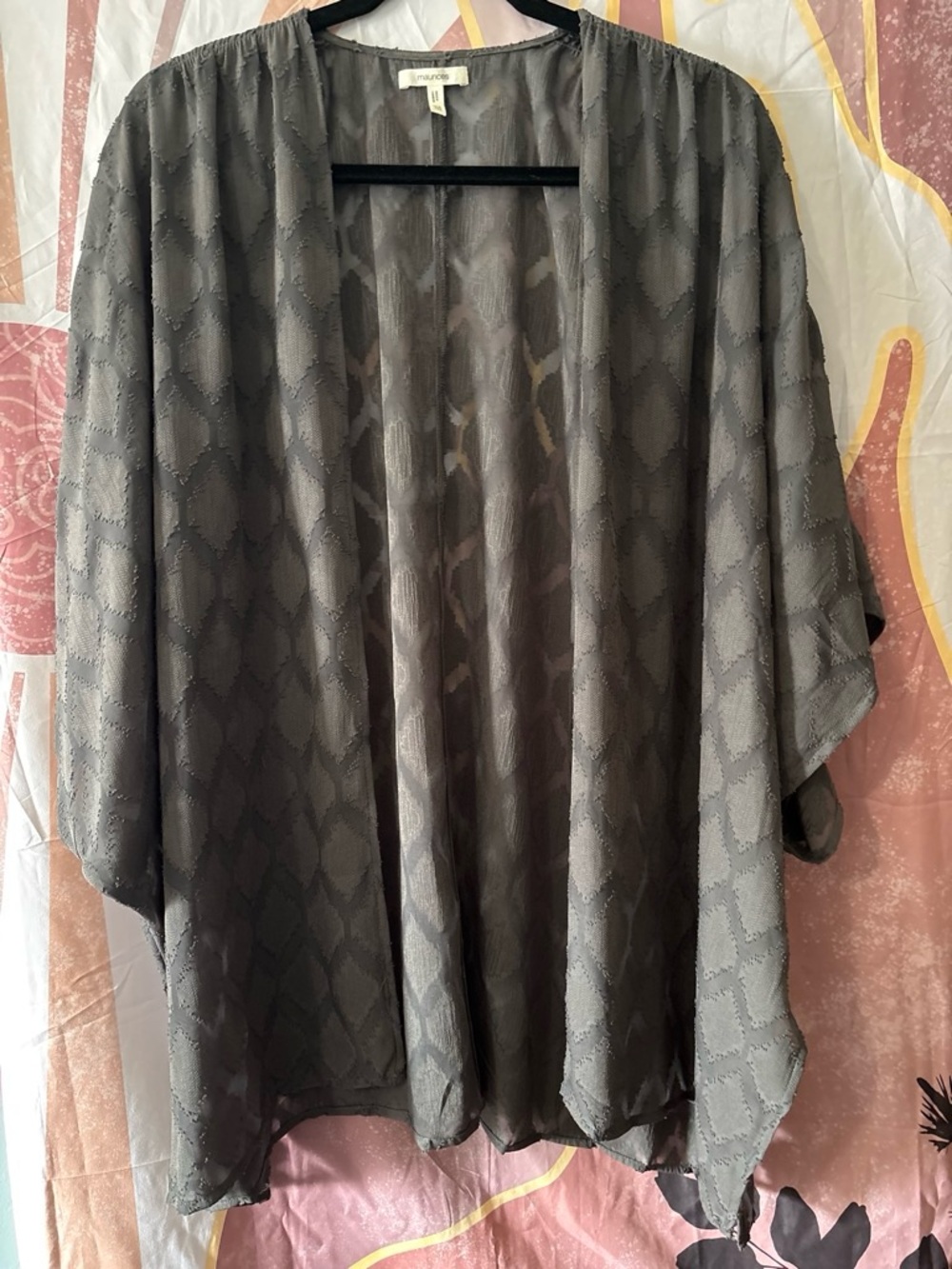 Maurices Charcoal Grey Open-Front geometric Kimono Jacket one size fits all